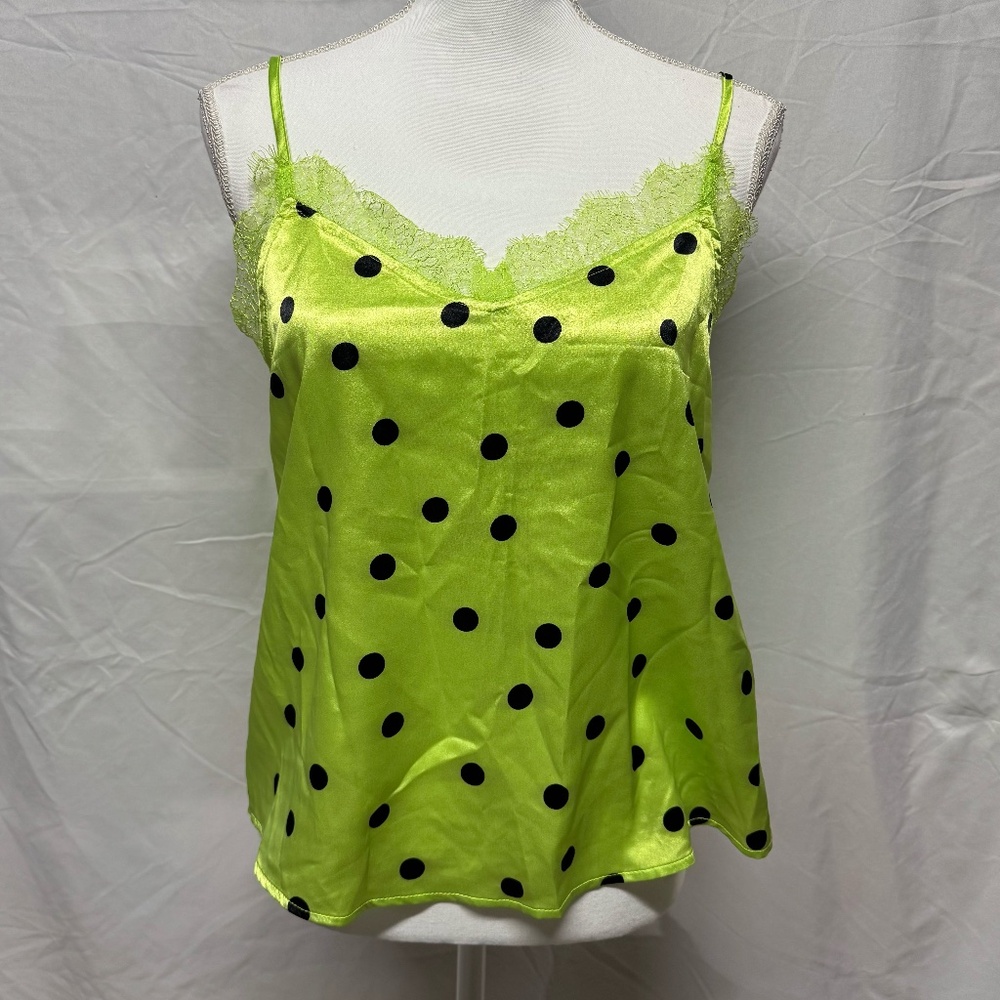 New Cotton On Silk Polka Dot Cami with Lace Trim